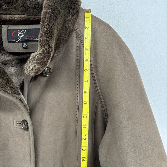 CG COLLECTION BY GALLERY Jacket Womens 1X Faux Fur Lined Button Front Coat Brown - Picture 14 of 16